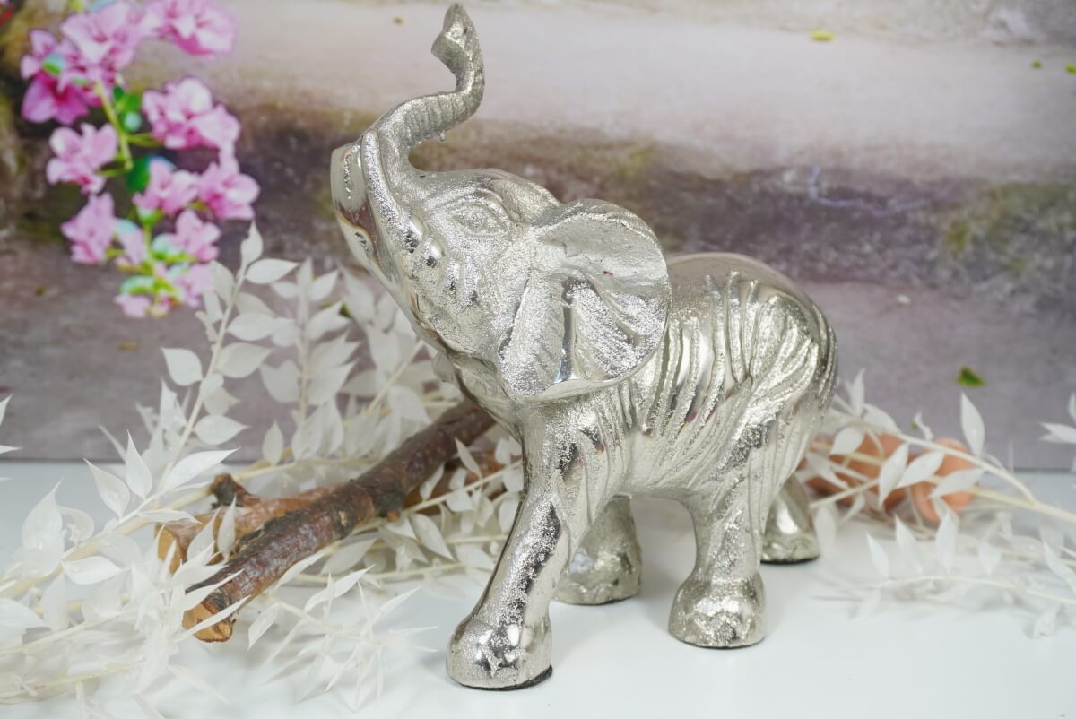 Elefant Alu Dormagen Silberfarben Dekofigur Elfengarten - Skulptur