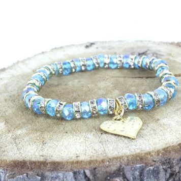 Armband Lichtfarbe Aqua Blau mit Herzanhänger Goldfarben