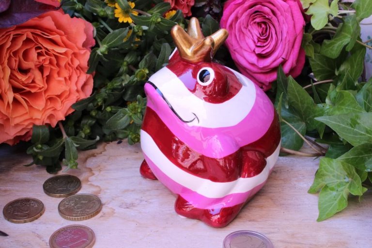 Pomme Pidou Spardose Frosch Klein Rot gestreift