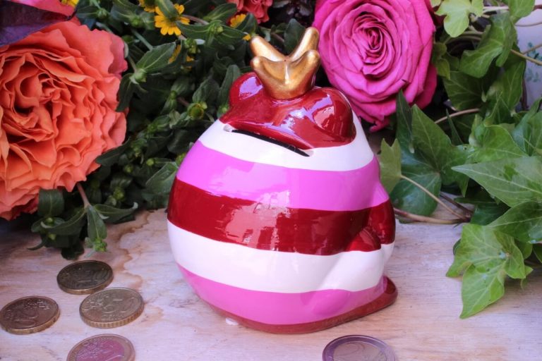 Pomme Pidou Spardose Frosch Klein Rot gestreift