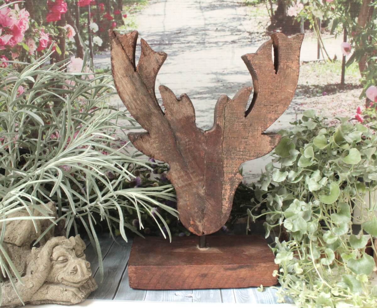 Dekofigur Holz Hirschkopf Sculptur – Elfengarten.shop