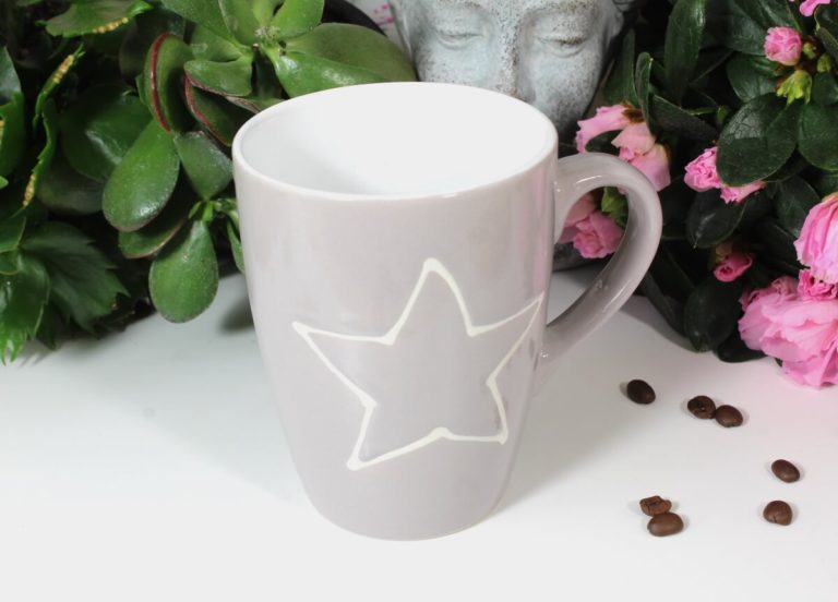 Henkelbecher Kaffeetasse grau mit Stern