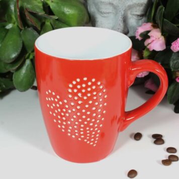 Henkelbecher Kaffeetasse rot mit Herz