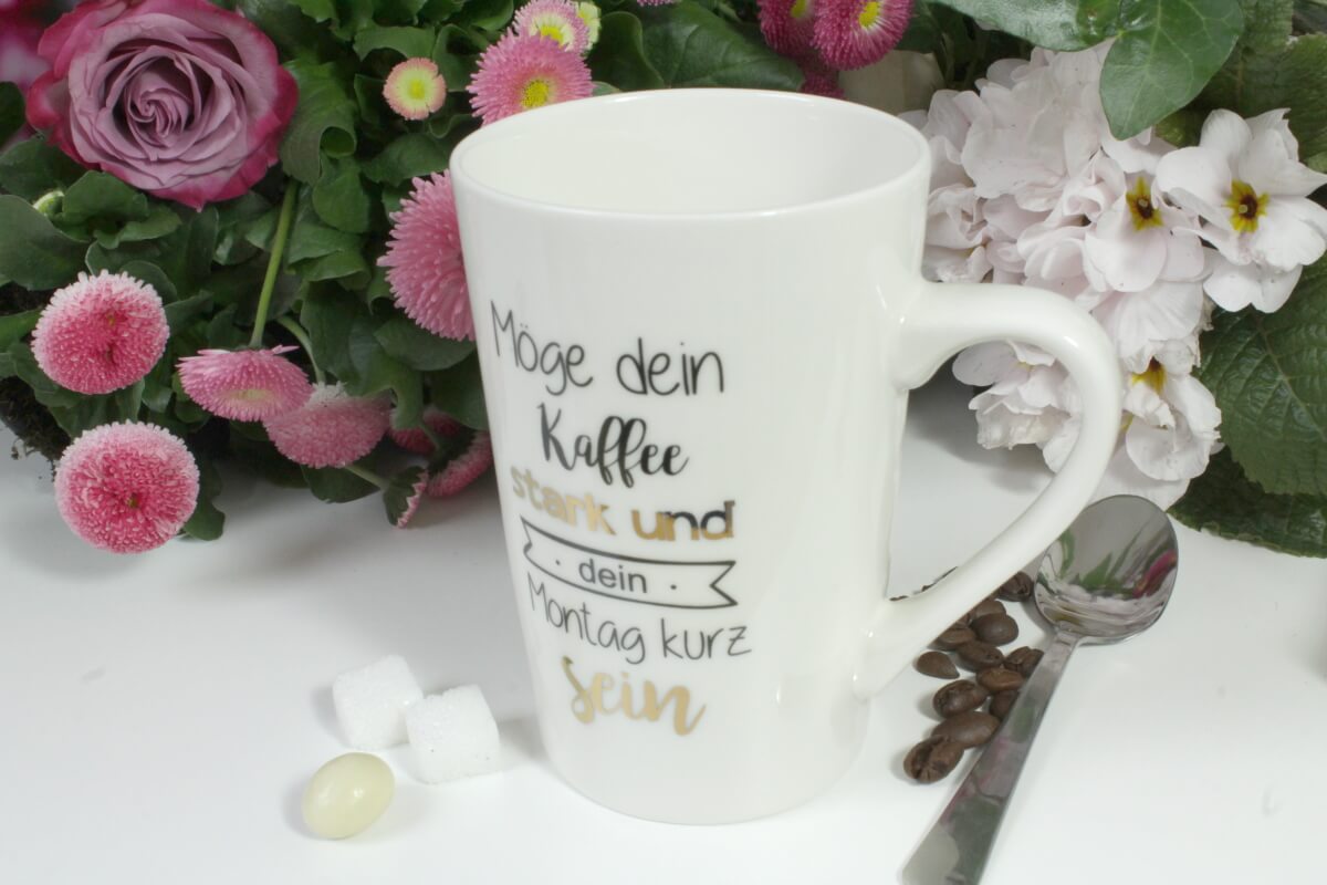 Henkelbecher Sprüche Kaffeetasse Möge dein Kaffee stark und dein Montag kurz sein Elfengarten