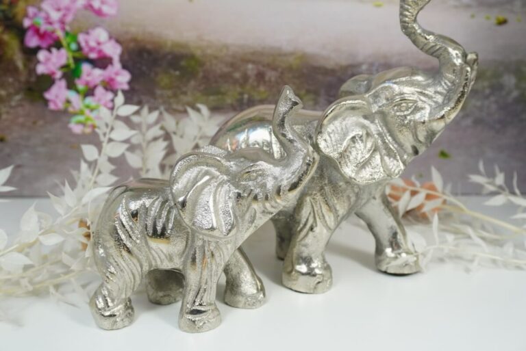 Dekofigur Elefant & Baby Elefant Skulptur Alu Silberfarben