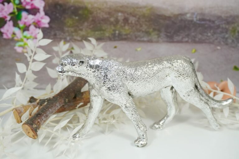 Dekofigur Leopard Skulptur Silberfarben