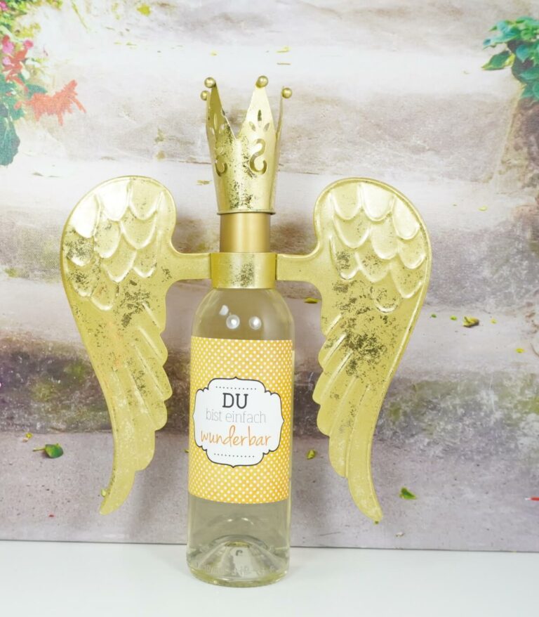 Flaschendeko Set Flügel mit Krönchen Gold