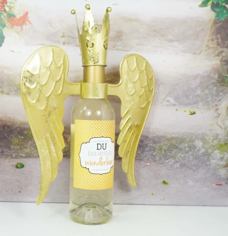 Flaschendeko Set Flügel mit Krönchen Gold