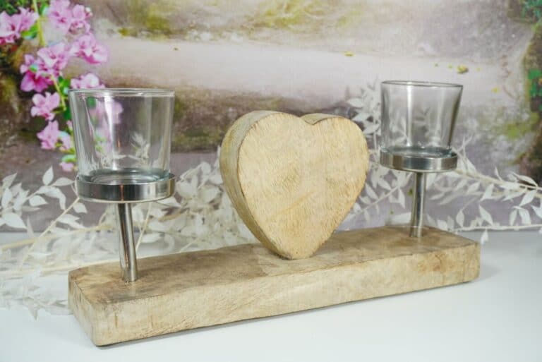Teelichthalter Kerzenhalter Kerzenständer Herz Alu & Holz
