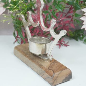 Teelichthalter Kerzenständer Alu Krone auf Holzsockel