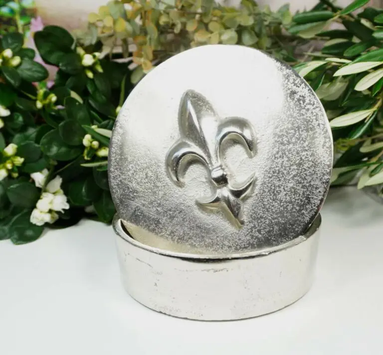 Colmore Edle Aluminium Dose Aufbewahrung Rund Fleur-de-Lis