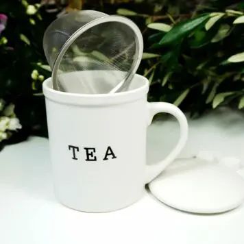 Henkelbecher Teetasse Set mit Deckel & Sieb White Tea