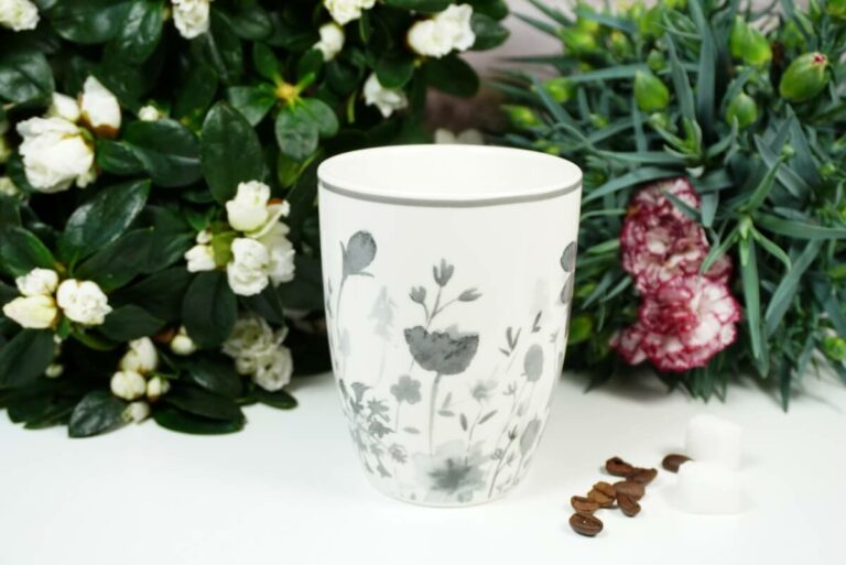 Henkelbecher Sprüche Kaffeetasse Wilde Blumen grau