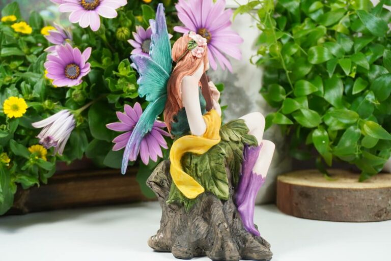 Dekofigur Waldgeist Fee Pfingsten Blumenfee mit Lyra Harfe