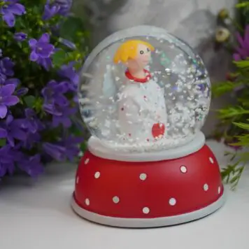 Pape Schneekugel Glimmerkugel White Angel with Red Base & White Dot