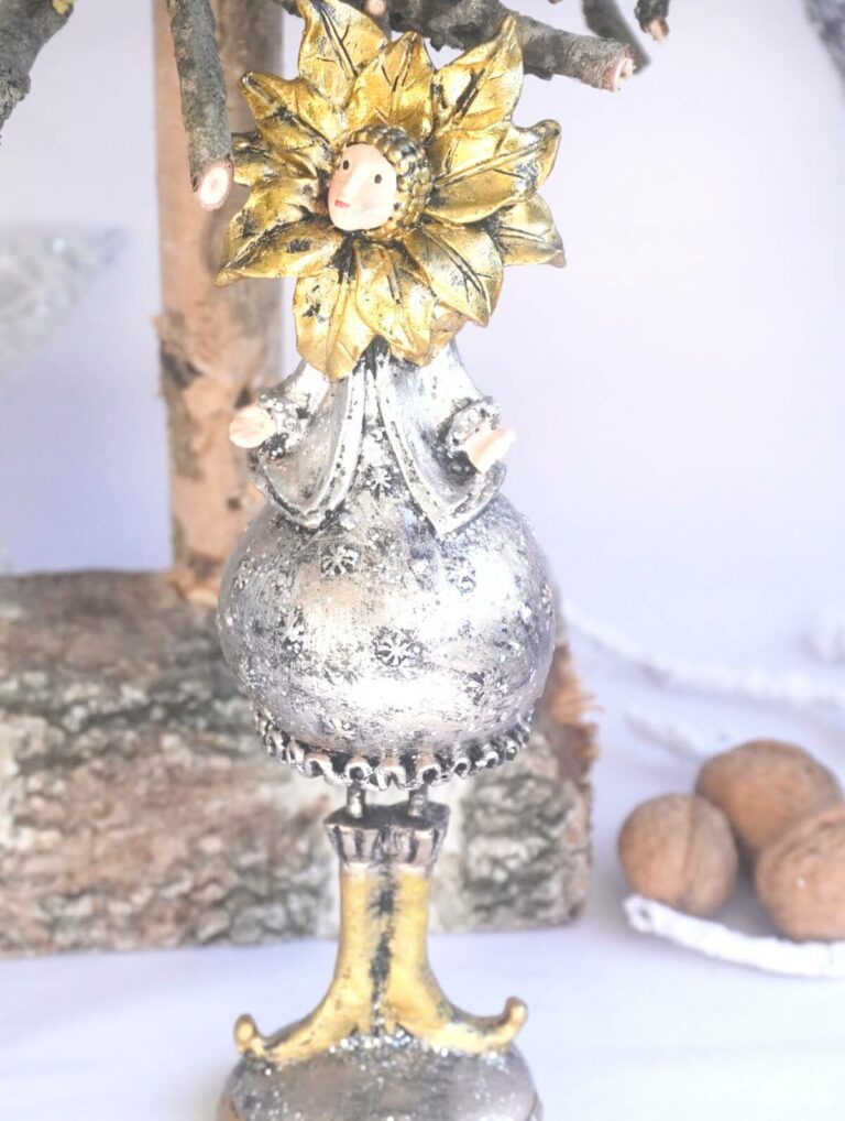 Dekofigur Blumenmädchen Weihnachts Elfe Silber Gold 21cm