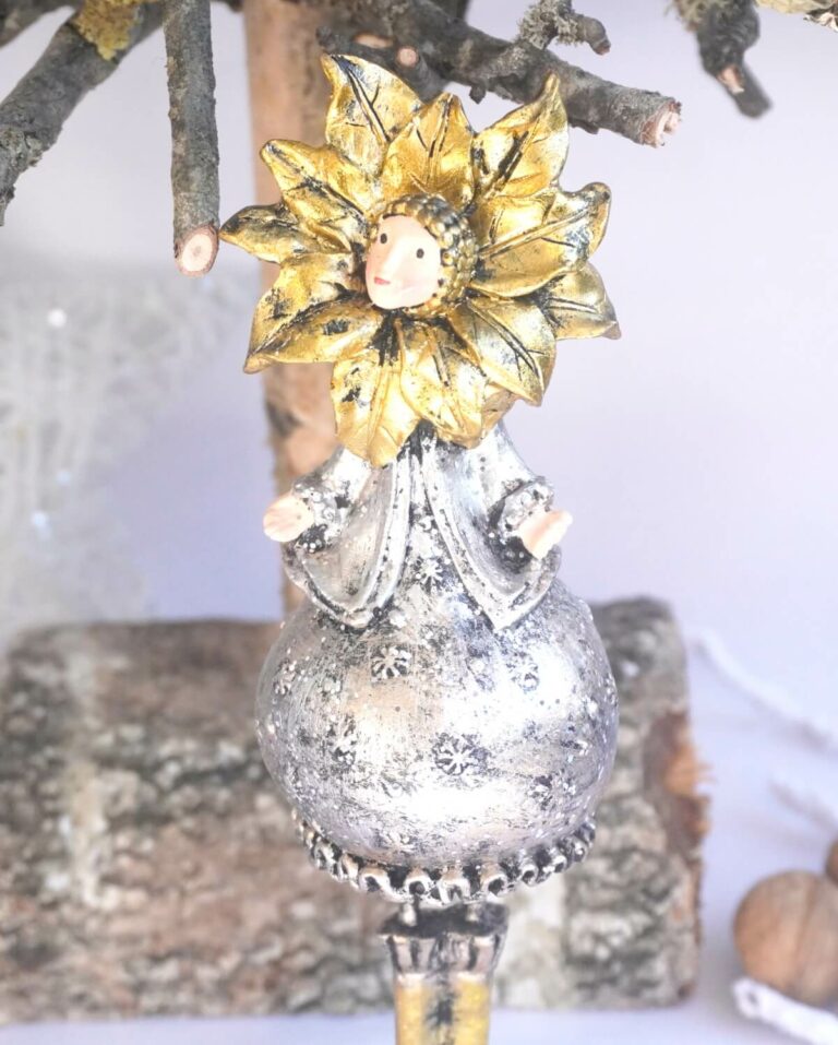 Dekofigur Blumenmädchen Weihnachts Elfe Silber Gold 21cm