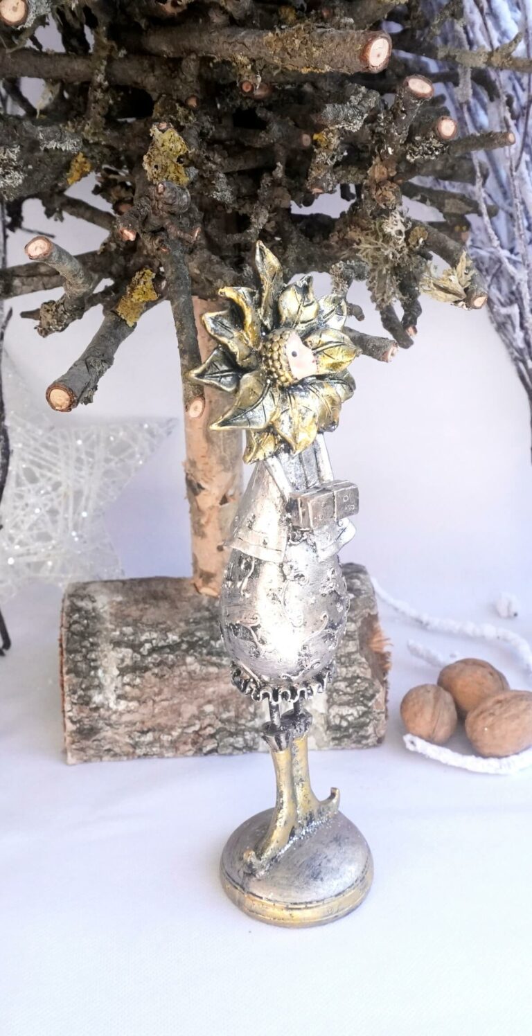 Dekofigur Blumenmädchen Weihnachts Elfe Silber Gold 24cm