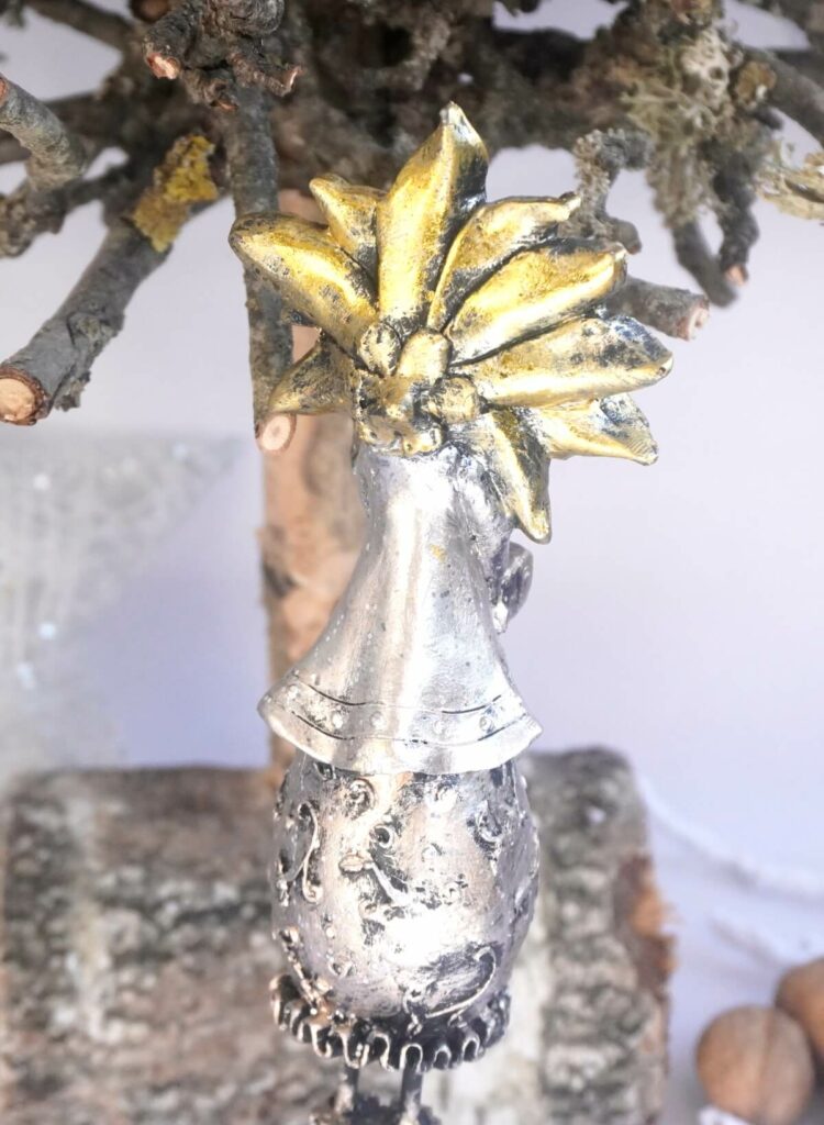 Dekofigur Blumenmädchen Weihnachts Elfe Silber Gold 24cm