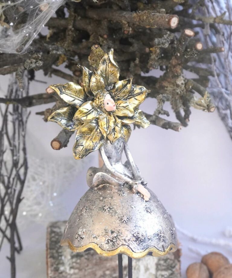 Dekofigur Blumenmädchen Weihnachts Elfe Silber Gold 27cm
