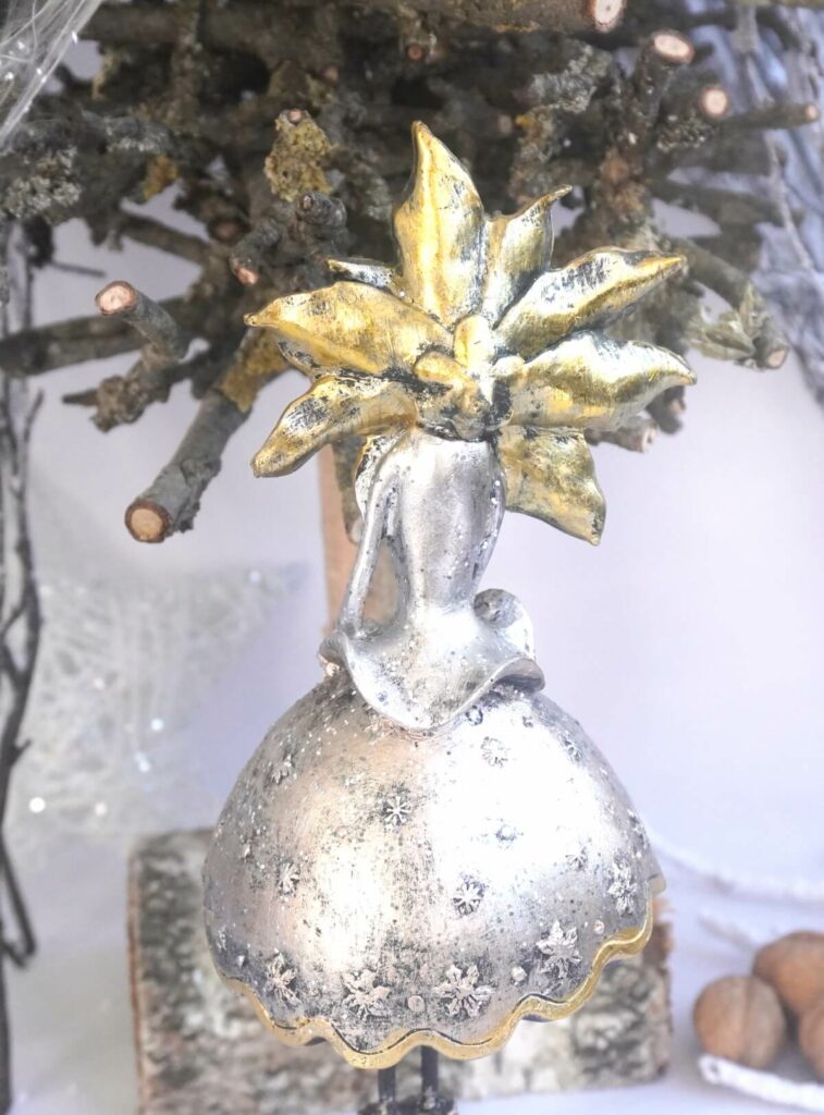 Dekofigur Blumenmädchen Weihnachts Elfe Silber Gold 27cm