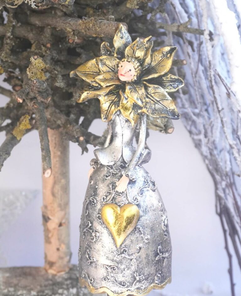 Dekofigur Blumenmädchen Weihnachts Elfe Silber Gold 30cm