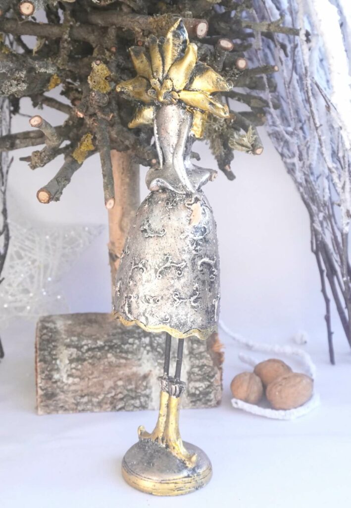 Dekofigur Blumenmädchen Weihnachts Elfe Silber Gold 30cm