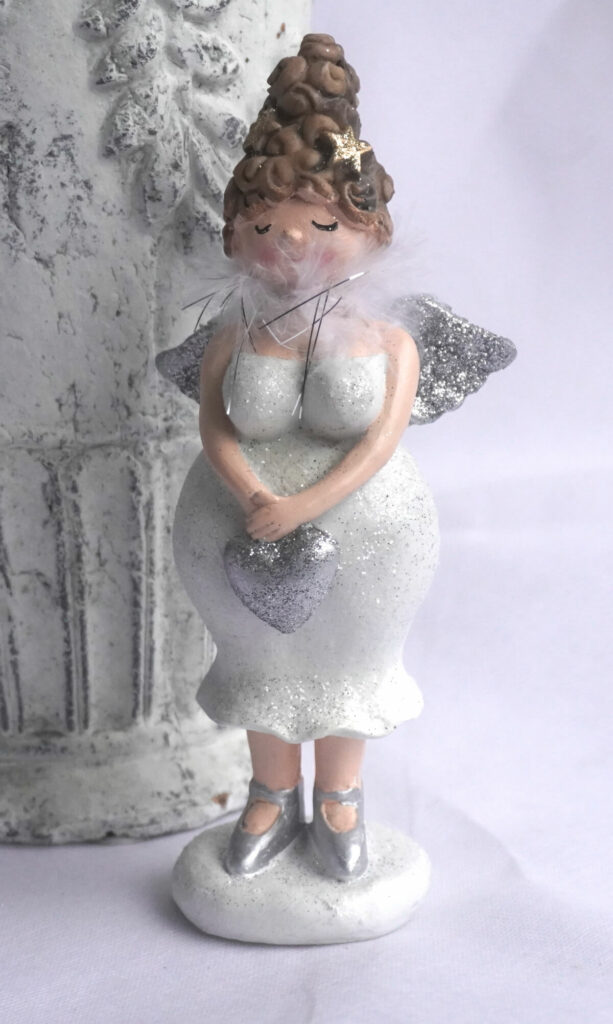 Dekofigur Dicker Schutzengel Nana Lady Engel Weiss Silber Herz