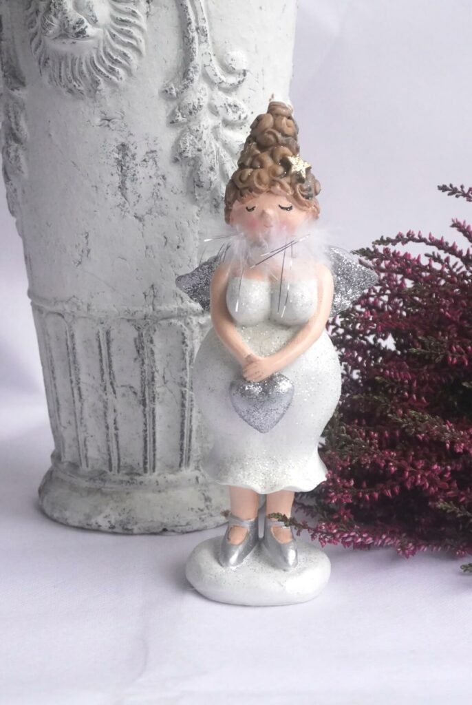 Dekofigur Dicker Schutzengel Nana Lady Engel Weiss Silber Herz