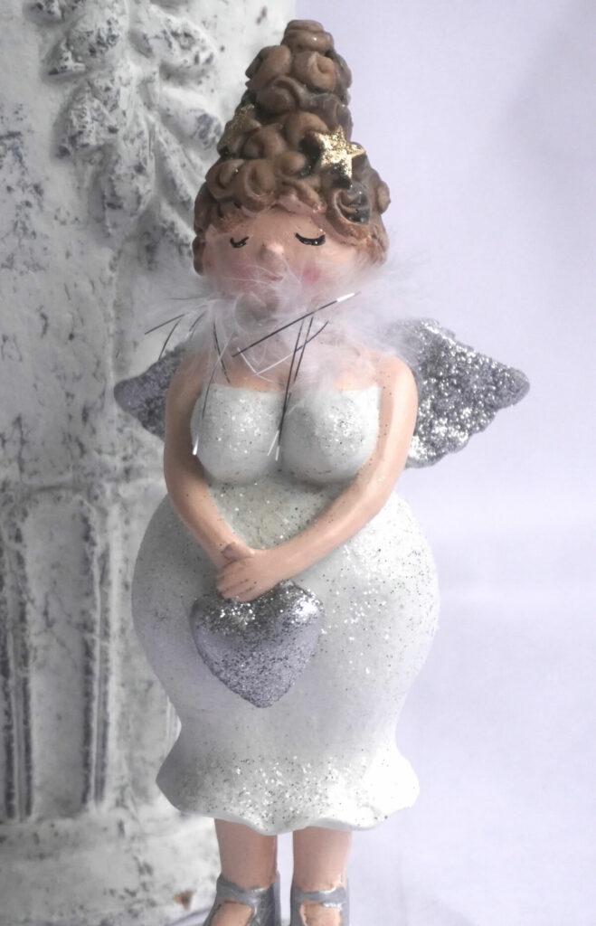 Dekofigur Dicker Schutzengel Nana Lady Engel Weiss Silber Herz