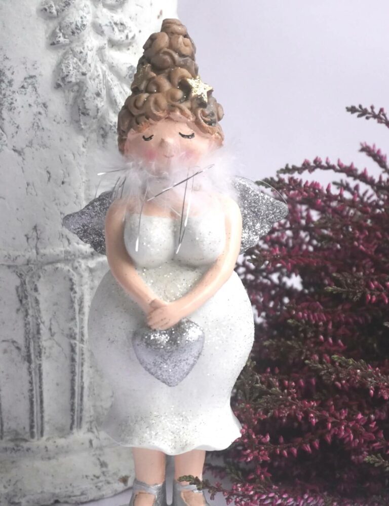 Dekofigur Dicker Schutzengel Nana Lady Engel Weiss Silber Herz