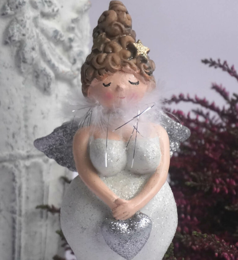 Dekofigur Dicker Schutzengel Nana Lady Engel Weiss Silber Herz