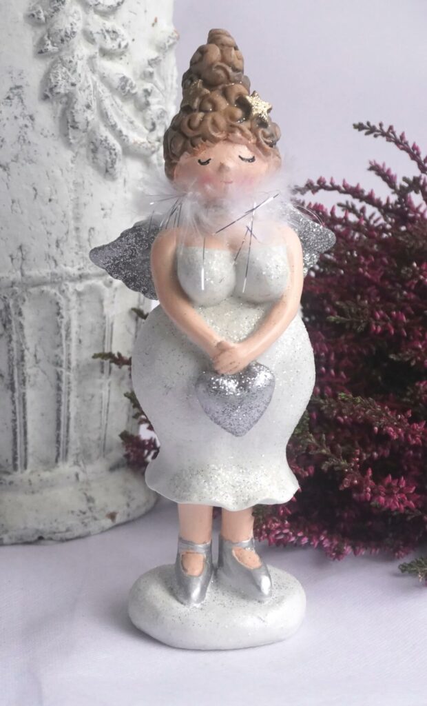 Dekofigur Dicker Schutzengel Nana Lady Engel Weiss Silber Herz