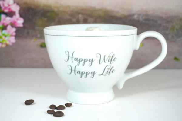 Krasilnikoff Henkeltasse Kaffeetasse Happy Wife Happy Life