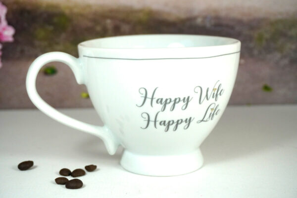 Krasilnikoff Henkeltasse Kaffeetasse Happy Wife Happy Life
