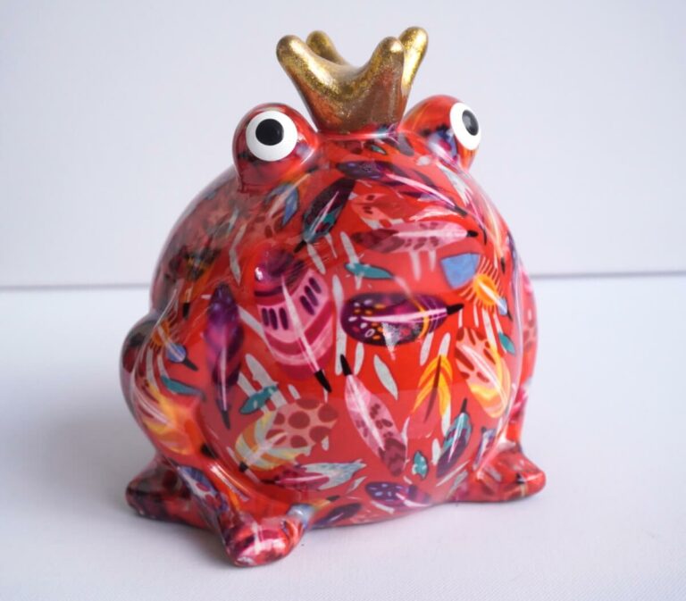 Pomme Pidou Spardose Money Bank Frosch Freddy Bunte Federn