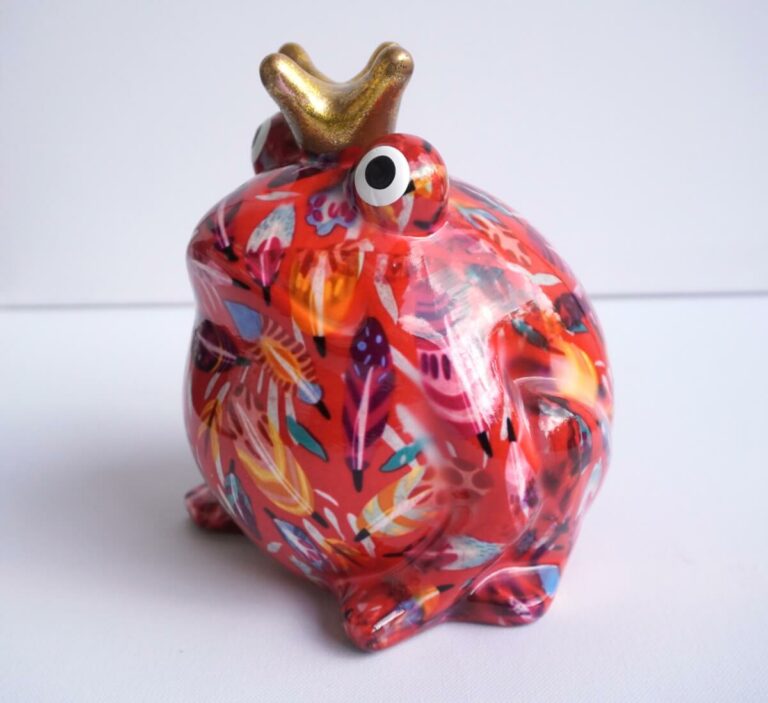 Pomme Pidou Spardose Money Bank Frosch Freddy Bunte Federn