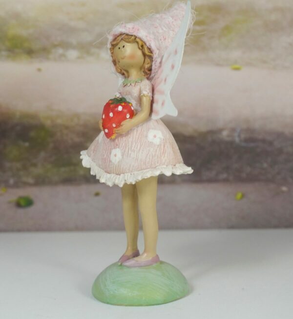 Dekofigur Blumenmädchen Fee Elfe mit Erdbeere