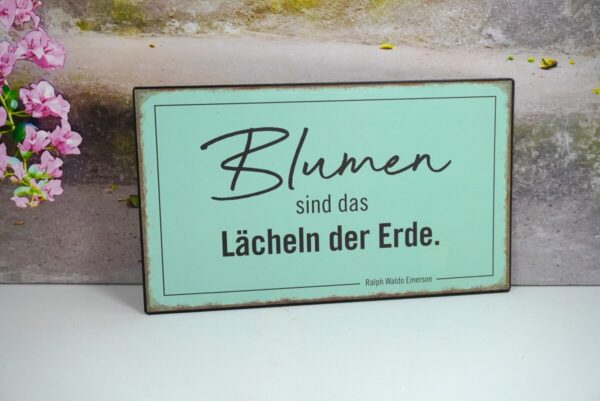 Deko Blechschild Wanddeko Blumen sind das Lächeln der Erde