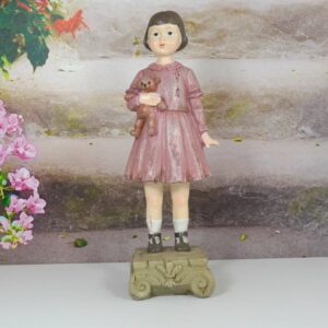 Dekofigur Clayre & Eef Mädchen Figur mit Teddy rosa