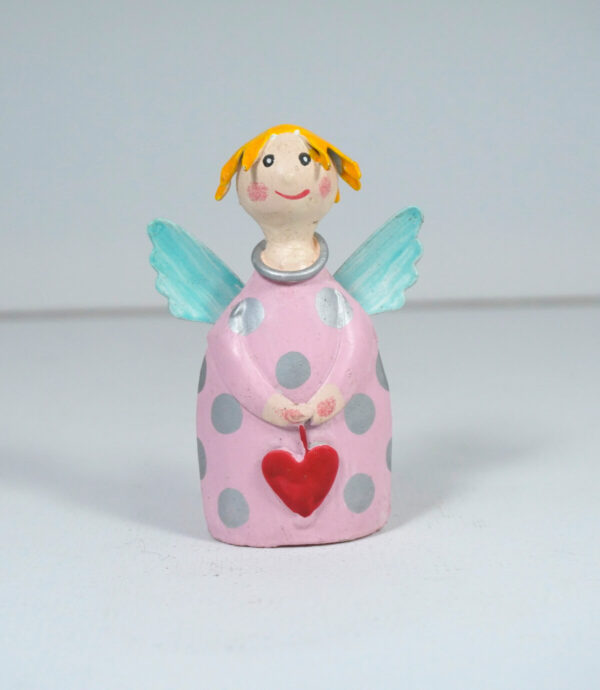 Pape Deko Figur Blechpuppe Schutzengel Little Lotta Rosa Graue Punkte
