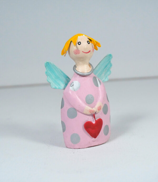 Pape Deko Figur Blechpuppe Schutzengel Little Lotta Rosa Graue Punkte