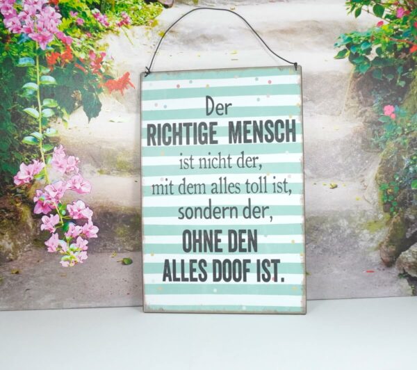 Deko Blechschild Der Richtige Mench ist nicht der mit dem alles toll ist sondern der Ohne Den Alles Doof Ist.