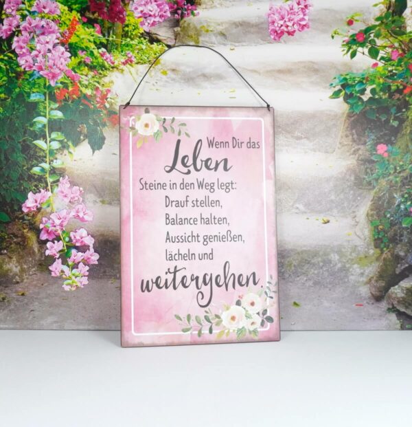 Deko Blechschild Wenn Dir Das Leben Steine in den Weg legt Drauf stellen Balance halten Aussicht genießen