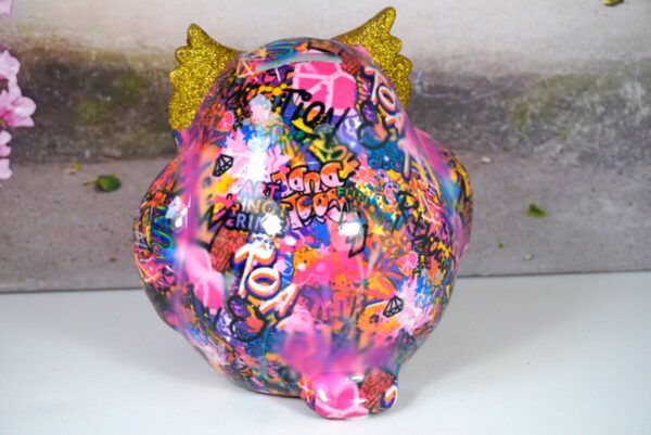 Pomme Pidou Spardose Money Bank Eule Olive Pink Graffiti Edition