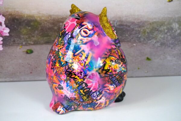 Pomme Pidou Spardose Money Bank Eule Olive Pink Graffiti Edition