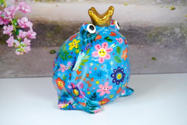 Pomme Pidou Spardose Money Bank Frosch Freddy Blümchen Blau