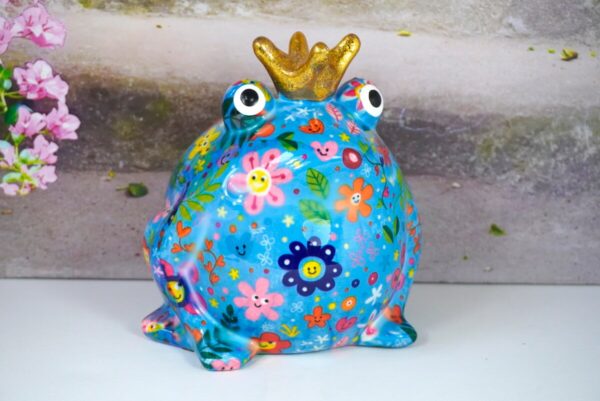 Pomme Pidou Spardose Money Bank Frosch Freddy Blümchen Blau