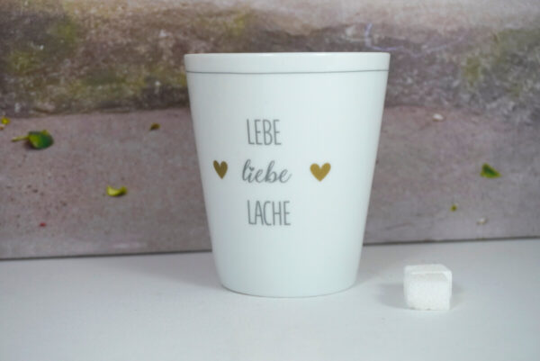 Krasilnikoff Kaffeebecher Mug Lebe Liebe Lache