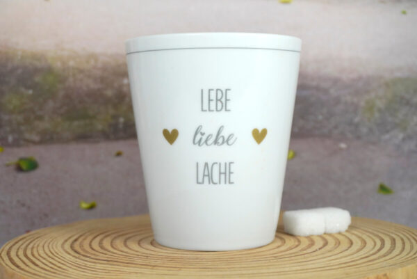 Krasilnikoff Kaffeebecher Mug Lebe Liebe Lache